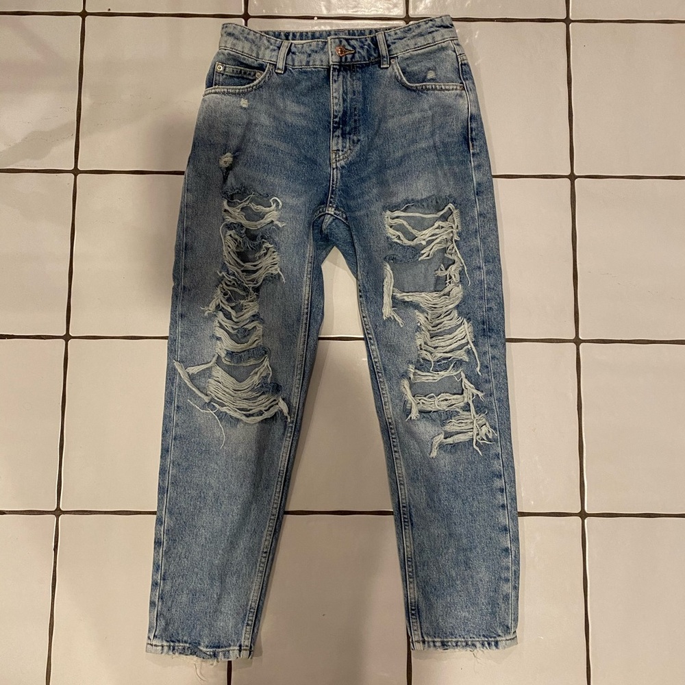 Bershka Ripped Straight Cropped Jeans